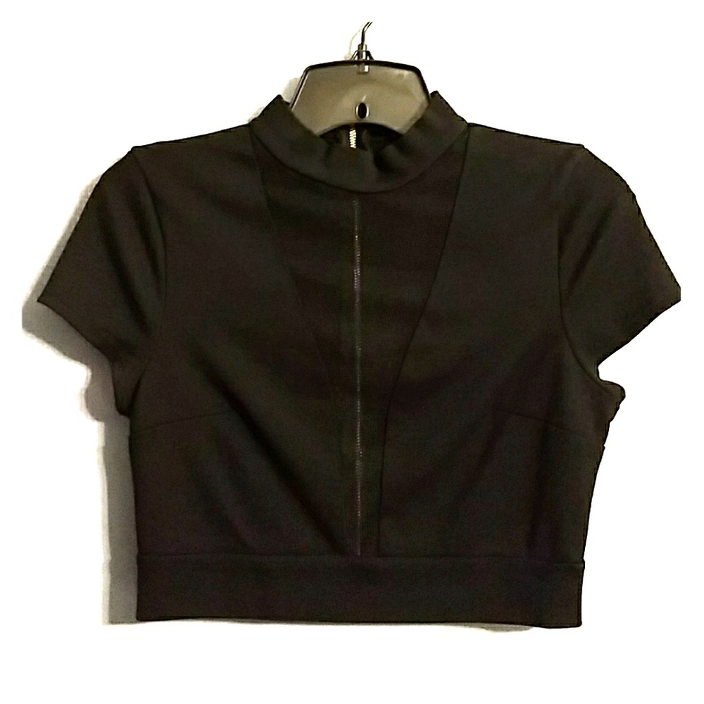 Express High Neck Mesh Deep V Crop Top